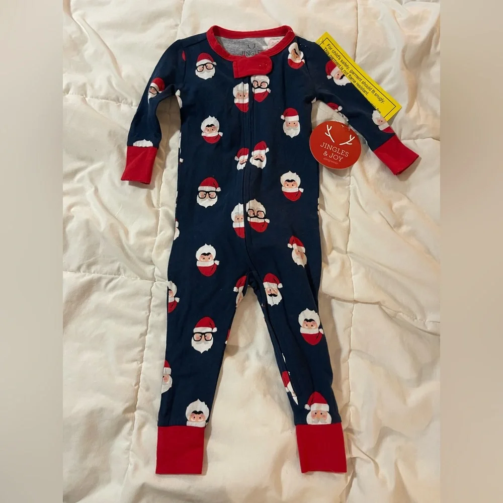 Jingles & joy Santa NWT baby sleeper Christmas navy red 3m 6m 3-6m